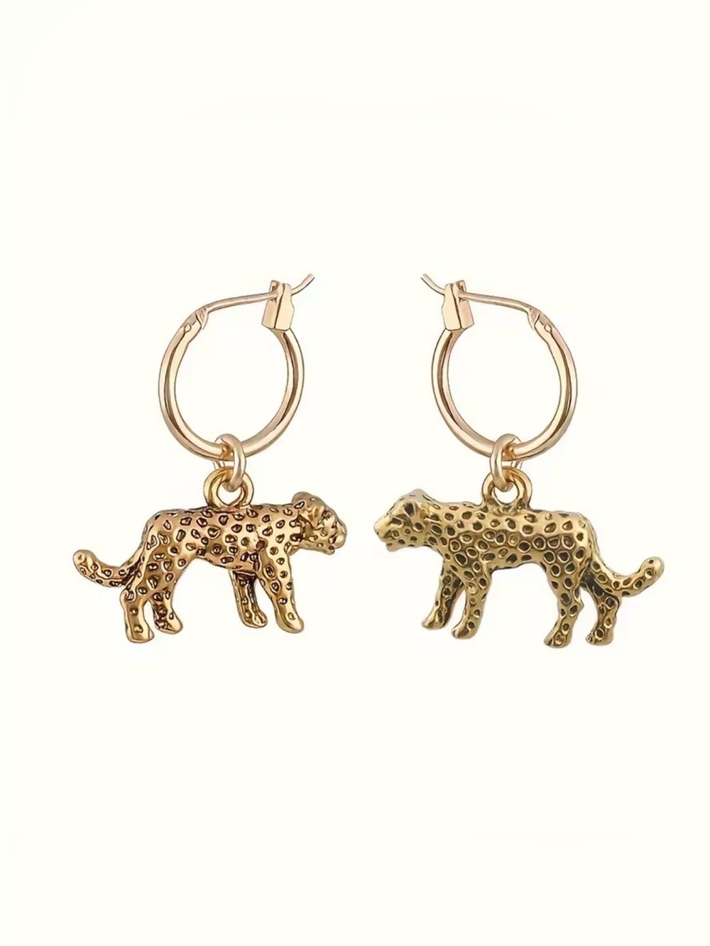 Gold Leopard Charm Hoop Earrings for Women
